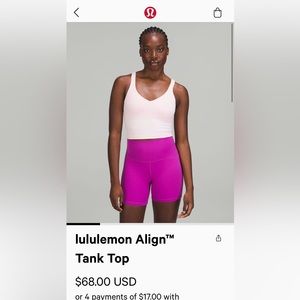 Lululemon align tank top new with tags size 8 strawberry milkshake